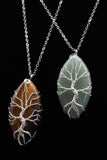 Oval Tree of Life Wire Wrapped Crystal Gemstone Pendant Necklace (Various Options)