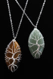 Oval Tree of Life Wire Wrapped Crystal Gemstone Pendant Necklace (Various Options)
