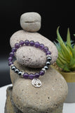 Lepidolite Amethyst Hematite Rock Crystal Quartz Yoga Meditation Healing Balancing Round Stone Beads Stretch Bracelet with Tree of Life Charm