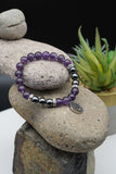 Lepidolite Amethyst Hematite Rock Crystal Quartz Yoga Meditation Healing Balancing Round Stone Beads Stretch Bracelet with Tree of Life Charm