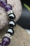 Lepidolite Amethyst Hematite Rock Crystal Quartz Yoga Meditation Healing Balancing Round Stone Beads Stretch Bracelet with Tree of Life Charm