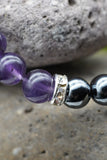 Lepidolite Amethyst Hematite Rock Crystal Quartz Yoga Meditation Healing Balancing Round Stone Beads Stretch Bracelet with Tree of Life Charm