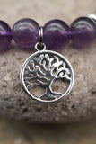 Lepidolite Amethyst Hematite Rock Crystal Quartz Yoga Meditation Healing Balancing Round Stone Beads Stretch Bracelet with Tree of Life Charm