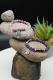 Lepidolite Amethyst Hematite Rock Crystal Quartz Yoga Meditation Healing Balancing Round Stone Beads Stretch Bracelet with Tree of Life Charm