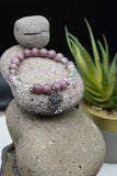 Lepidolite Amethyst Hematite Rock Crystal Quartz Yoga Meditation Healing Balancing Round Stone Beads Stretch Bracelet with Tree of Life Charm