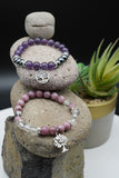 Lepidolite Amethyst Hematite Rock Crystal Quartz Yoga Meditation Healing Balancing Round Stone Beads Stretch Bracelet with Tree of Life Charm
