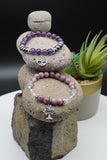 Lepidolite Amethyst Hematite Rock Crystal Quartz Yoga Meditation Healing Balancing Round Stone Beads Stretch Bracelet with Tree of Life Charm
