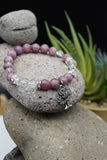 Lepidolite Amethyst Hematite Rock Crystal Quartz Yoga Meditation Healing Balancing Round Stone Beads Stretch Bracelet with Tree of Life Charm