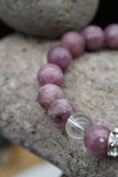 Lepidolite Amethyst Hematite Rock Crystal Quartz Yoga Meditation Healing Balancing Round Stone Beads Stretch Bracelet with Tree of Life Charm