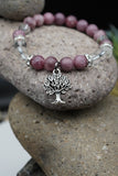 Lepidolite Amethyst Hematite Rock Crystal Quartz Yoga Meditation Healing Balancing Round Stone Beads Stretch Bracelet with Tree of Life Charm