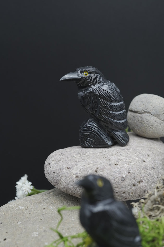 3.1 Black Onyx Raven Hand Carved Decorative Crystal Crow Figurine Natural  Mineral Sculpture Collectible Stone Bird Statuette - Peru : : Home