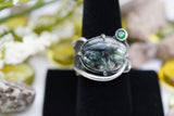 Gorgeous custom made 925K Sterling Silver with Seraphinite and Emerald Gemstones Ring 