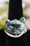 Gorgeous custom made 925K Sterling Silver with Seraphinite and Emerald Gemstones Ring 