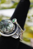 Gorgeous custom made 925K Sterling Silver with Seraphinite and Emerald Gemstones Ring 