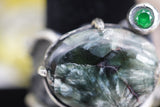 Gorgeous custom made 925K Sterling Silver with Seraphinite and Emerald Gemstones Ring 