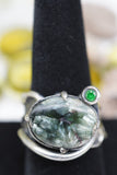 Gorgeous custom made 925K Sterling Silver with Seraphinite and Emerald Gemstones Ring 