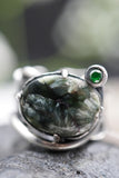 Gorgeous custom made 925K Sterling Silver with Seraphinite and Emerald Gemstones Ring 