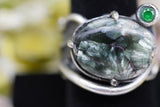 Gorgeous custom made 925K Sterling Silver with Seraphinite and Emerald Gemstones Ring 