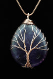 Amethyst and Lapis Lazuli Tree of Life Wire Wrapped Crystal Pendant Necklace