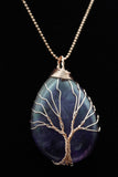 Amethyst and Lapis Lazuli Tree of Life Wire Wrapped Crystal Pendant Necklace