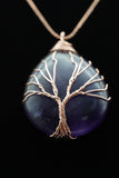 Amethyst and Lapis Lazuli Tree of Life Wire Wrapped Crystal Pendant Necklace