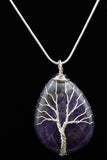 Amethyst and Lapis Lazuli Tree of Life Wire Wrapped Crystal Pendant Necklace