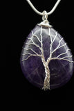 Amethyst and Lapis Lazuli Tree of Life Wire Wrapped Crystal Pendant Necklace