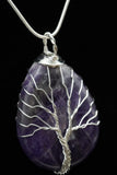 Amethyst and Lapis Lazuli Tree of Life Wire Wrapped Crystal Pendant Necklace