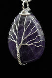 Amethyst and Lapis Lazuli Tree of Life Wire Wrapped Crystal Pendant Necklace