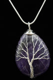 Amethyst and Lapis Lazuli Tree of Life Wire Wrapped Crystal Pendant Necklace