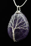 Amethyst and Lapis Lazuli Tree of Life Wire Wrapped Crystal Pendant Necklace