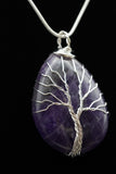Amethyst and Lapis Lazuli Tree of Life Wire Wrapped Crystal Pendant Necklace