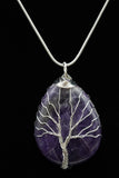 Amethyst and Lapis Lazuli Tree of Life Wire Wrapped Crystal Pendant Necklace