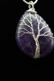 Amethyst and Lapis Lazuli Tree of Life Wire Wrapped Crystal Pendant Necklace