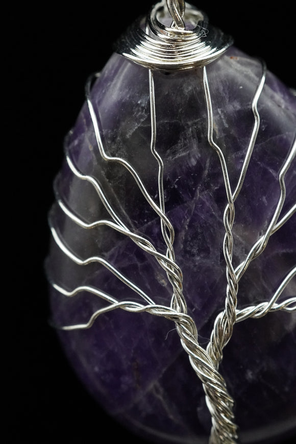 Amethyst and Lapis Lazuli Tree of Life Wire Wrapped Crystal Pendant Necklace