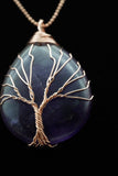 Amethyst and Lapis Lazuli Tree of Life Wire Wrapped Crystal Pendant Necklace