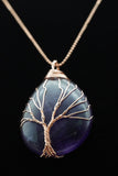 Amethyst and Lapis Lazuli Tree of Life Wire Wrapped Crystal Pendant Necklace