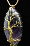 Oval Tree of Life Wire Wrapped Crystal Gemstone Pendant Necklace (Various Options)