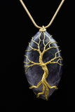 Oval Tree of Life Wire Wrapped Crystal Gemstone Pendant Necklace (Various Options)