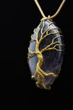 Oval Tree of Life Wire Wrapped Crystal Gemstone Pendant Necklace (Various Options)