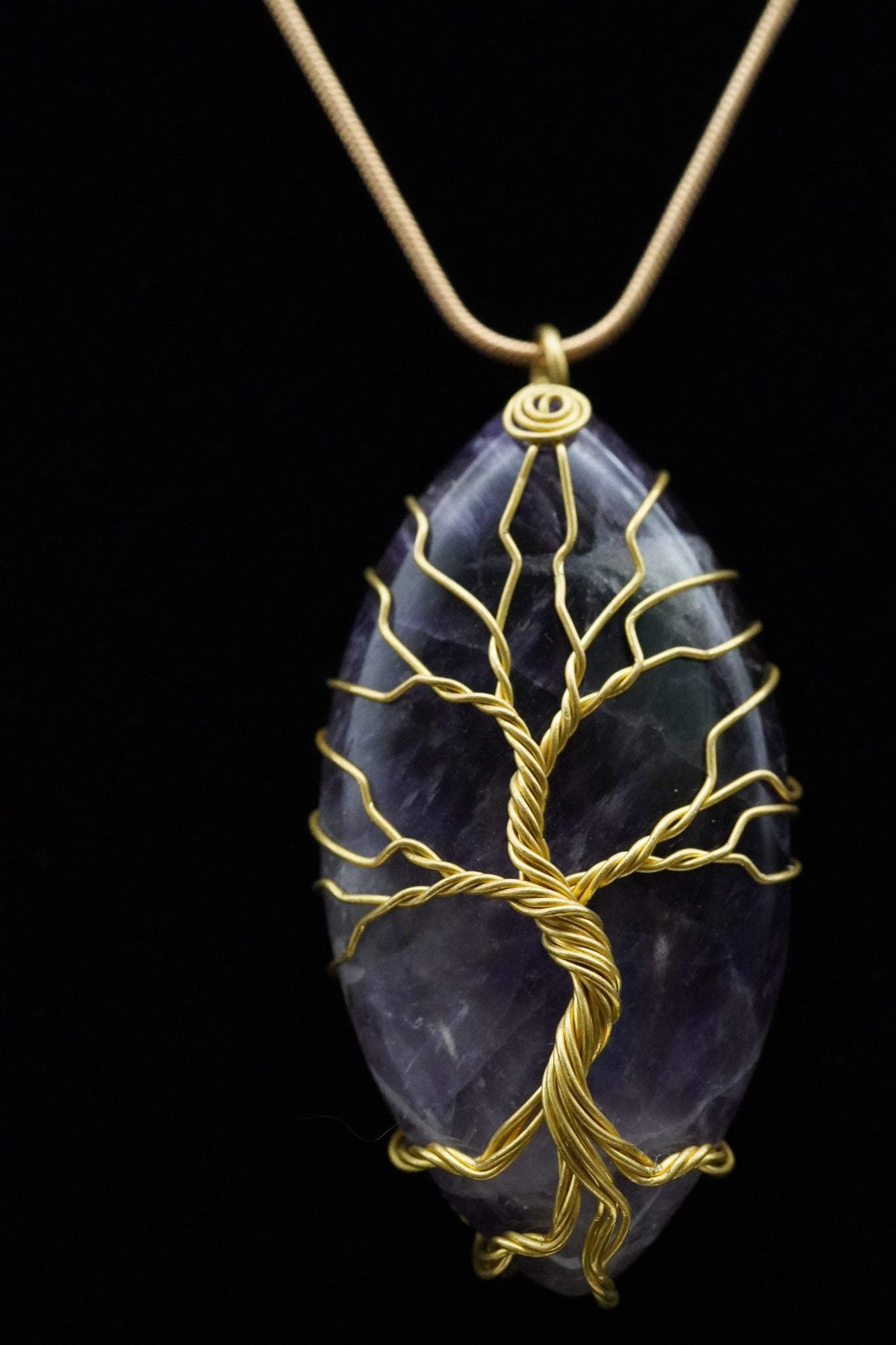 Oval Tree of Life Wire Wrapped Crystal Gemstone Pendant