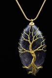 Oval Tree of Life Wire Wrapped Crystal Gemstone Pendant Necklace (Various Options)