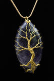 Oval Tree of Life Wire Wrapped Crystal Gemstone Pendant Necklace (Various Options)