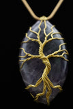 Oval Tree of Life Wire Wrapped Crystal Gemstone Pendant Necklace (Various Options)