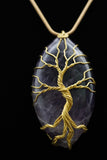 Oval Tree of Life Wire Wrapped Crystal Gemstone Pendant Necklace (Various Options)