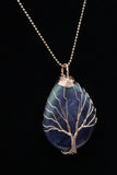 Amethyst and Lapis Lazuli Tree of Life Wire Wrapped Crystal Pendant Necklace