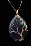 Amethyst and Lapis Lazuli Tree of Life Wire Wrapped Crystal Pendant Necklace