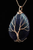 Amethyst and Lapis Lazuli Tree of Life Wire Wrapped Crystal Pendant Necklace