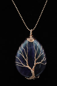 Amethyst and Lapis Lazuli Tree of Life Wire Wrapped Crystal Pendant Necklace