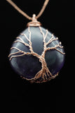 Amethyst and Lapis Lazuli Tree of Life Wire Wrapped Crystal Pendant Necklace